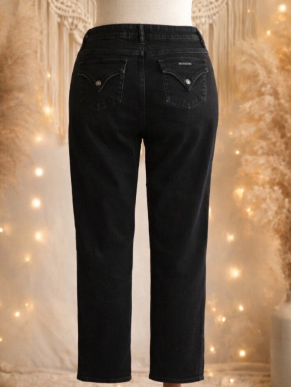 Hudson Black Denim Jeans 14 Classic Straight Leg Flap Pocket Minimalist Stretch